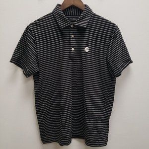 Malbon Mens Short Sleeve Polo Size M Striped Black White Jack Skellington Collar